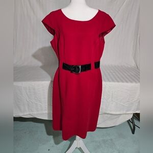 Tahari Red Sheath Dress with Cap Sleeves Size 14